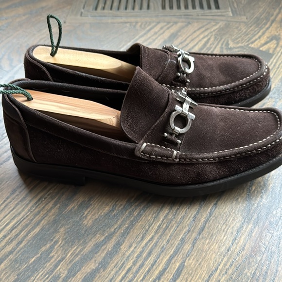 Men’s Salvatore Ferragamo Brown Suede Loafers Lug Sole Size 8D